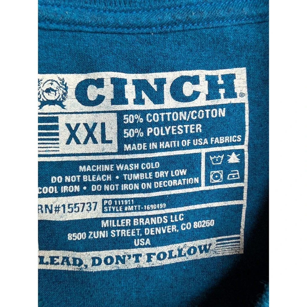 Cinch T-Shirt Blue Western Cowboy Rodeo Short Sleeve Graphic‎ Men's Size 2XL XXL